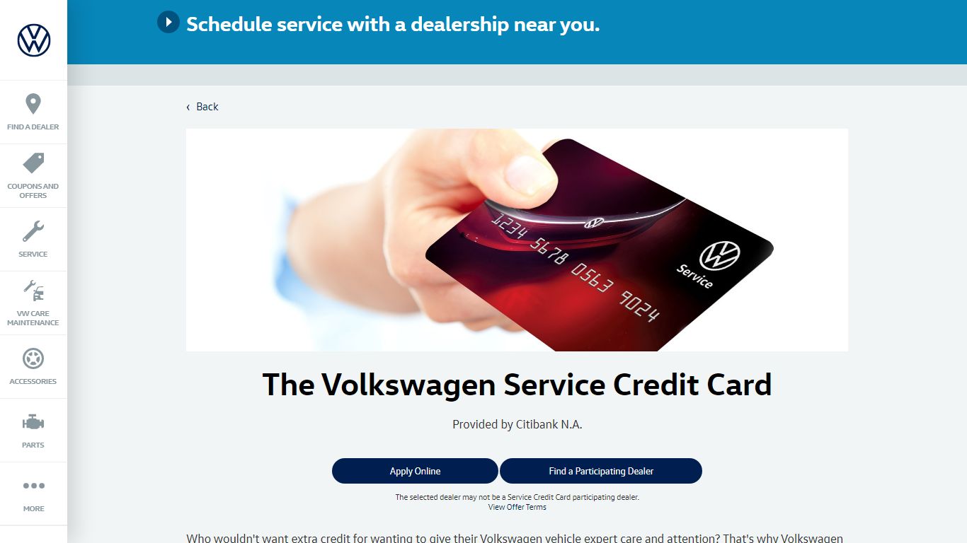 Official Volkswagen Service Credit Card - VW Service and Parts